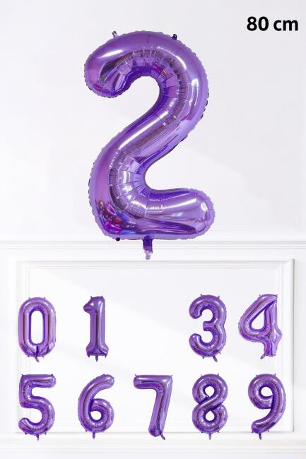 Mor Rakam Folyo Balon Büyük Boy Mor Sayı Yaş Balonu 85cm 34inç - 3