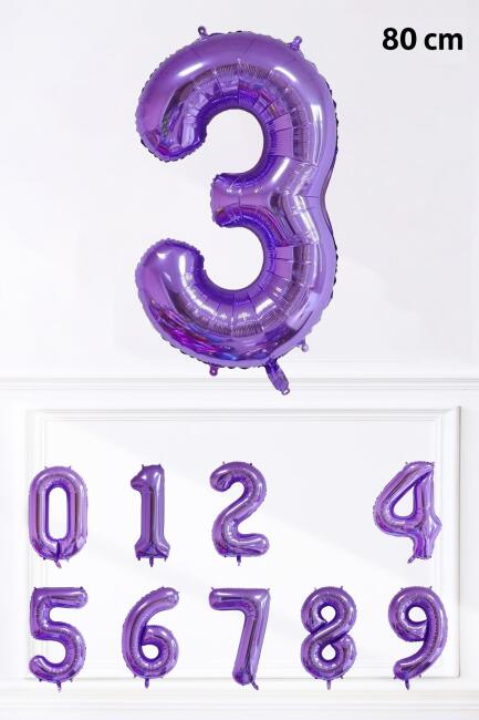Mor Rakam Folyo Balon Büyük Boy Mor Sayı Yaş Balonu 85cm 34inç - 4