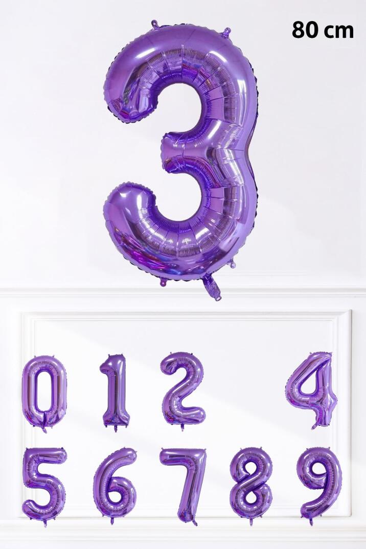 Mor Rakam Folyo Balon Büyük Boy Mor Sayı Yaş Balonu 85cm 34inç - 4