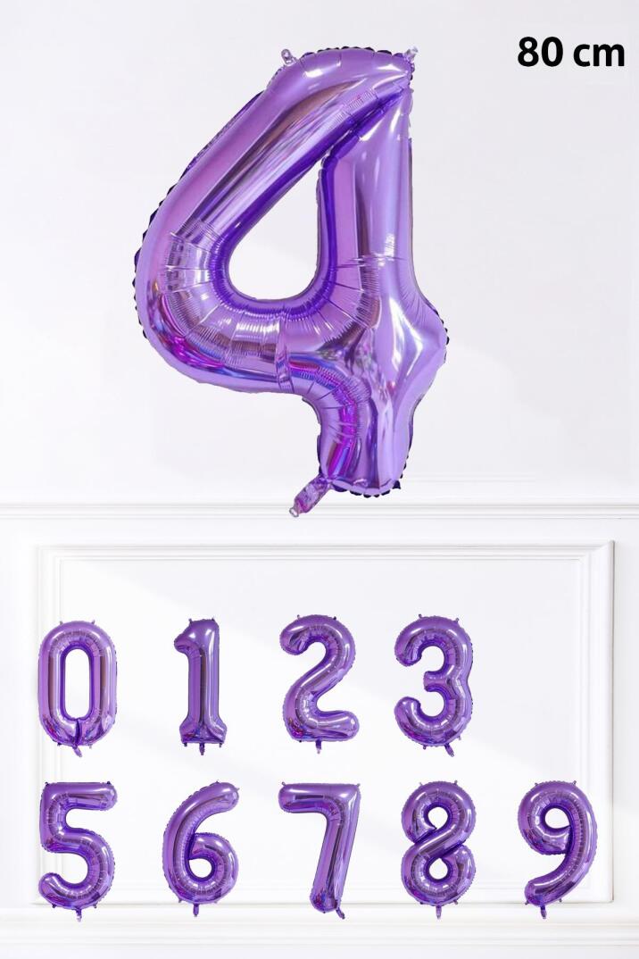 Mor Rakam Folyo Balon Büyük Boy Mor Sayı Yaş Balonu 85cm 34inç - 5