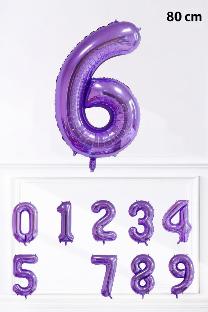 Mor Rakam Folyo Balon Büyük Boy Mor Sayı Yaş Balonu 85cm 34inç - 7