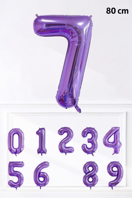 Mor Rakam Folyo Balon Büyük Boy Mor Sayı Yaş Balonu 85cm 34inç - 8