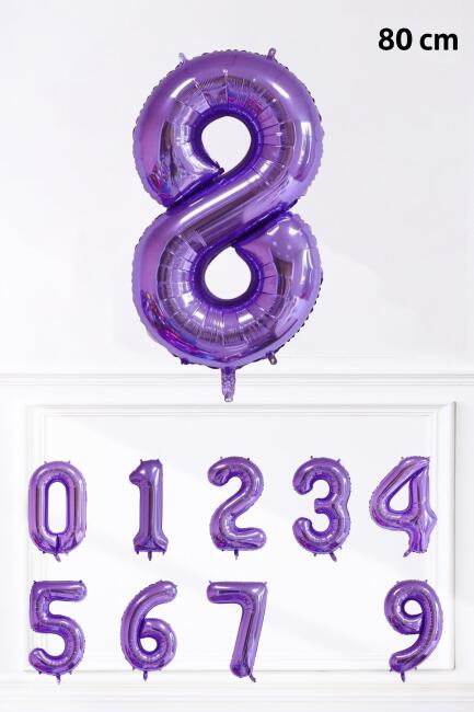 Mor Rakam Folyo Balon Büyük Boy Mor Sayı Yaş Balonu 85cm 34inç - 9