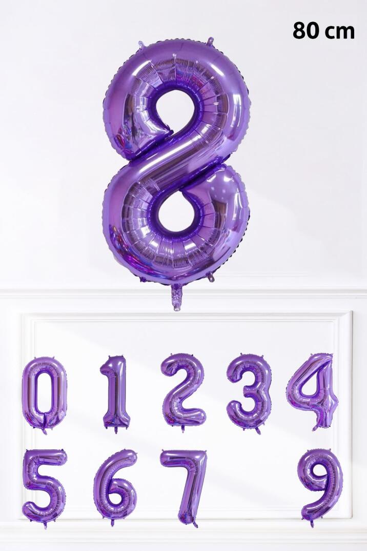 Mor Rakam Folyo Balon Büyük Boy Mor Sayı Yaş Balonu 85cm 34inç - 9