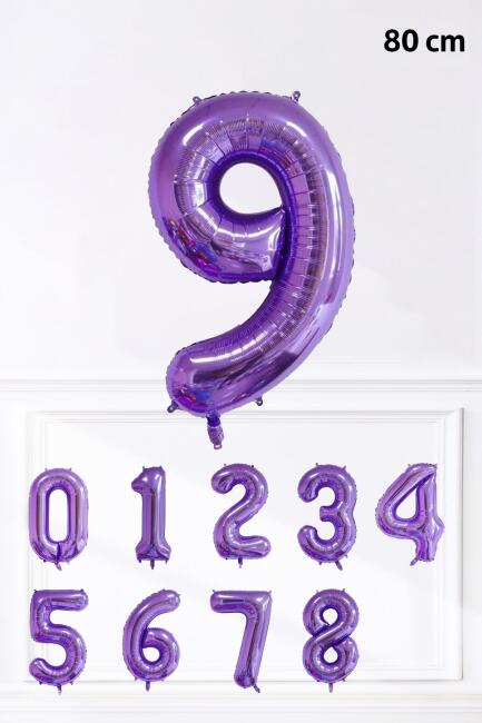Mor Rakam Folyo Balon Büyük Boy Mor Sayı Yaş Balonu 85cm 34inç - 10
