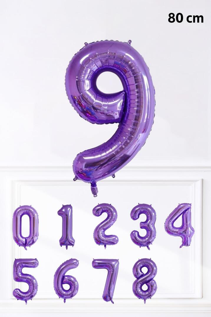 Mor Rakam Folyo Balon Büyük Boy Mor Sayı Yaş Balonu 85cm 34inç - 10