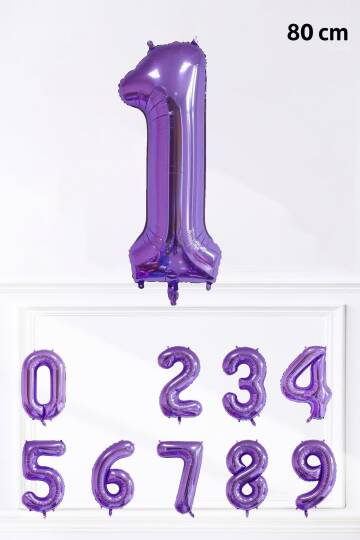 Mor Rakam Folyo Balon Büyük Boy Mor Sayı Yaş Balonu 85cm 34inç - 1