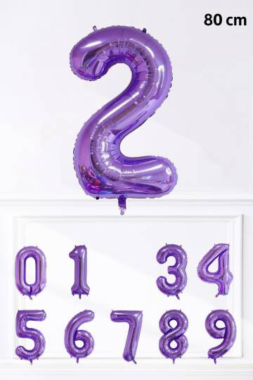 Mor Rakam Folyo Balon Büyük Boy Mor Sayı Yaş Balonu 85cm 34inç - 3