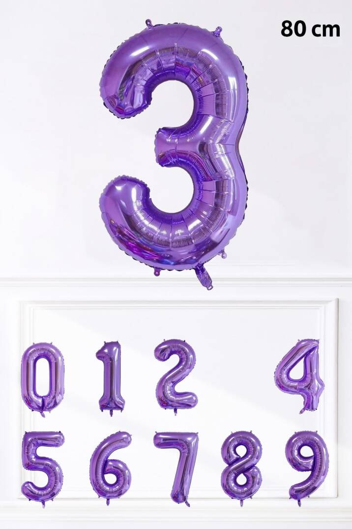 Mor Rakam Folyo Balon Büyük Boy Mor Sayı Yaş Balonu 85cm 34inç - 4