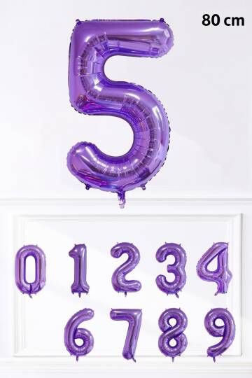 Mor Rakam Folyo Balon Büyük Boy Mor Sayı Yaş Balonu 85cm 34inç - 6
