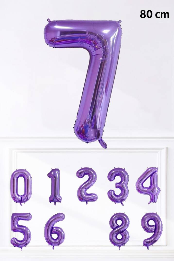 Mor Rakam Folyo Balon Büyük Boy Mor Sayı Yaş Balonu 85cm 34inç - 8
