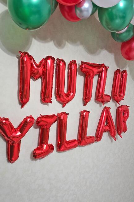 Mutlu Yıllar 2027 Kırmızı Balon Seti Harf ve Rakam 2026 Yılbaşı Balon Süsleme Seti - 2