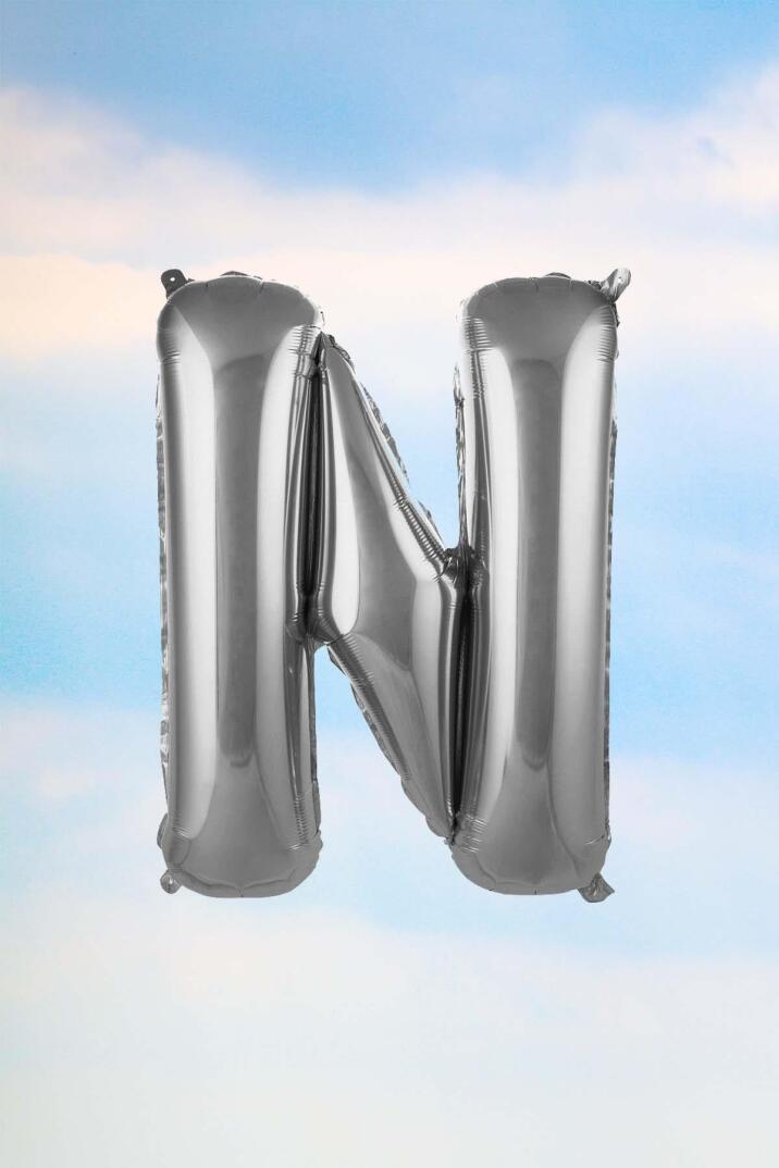 N Harfi Gümüş Folyo Balon 100 cm 40 inç 1 Metre Silver - 1