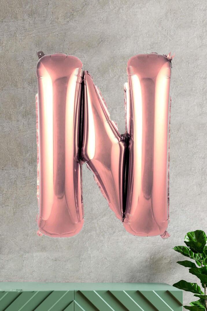 N Harfi Rose Gold Folyo Balon 100 cm 40 inç 1 Metre Baş Harf Balon - 1