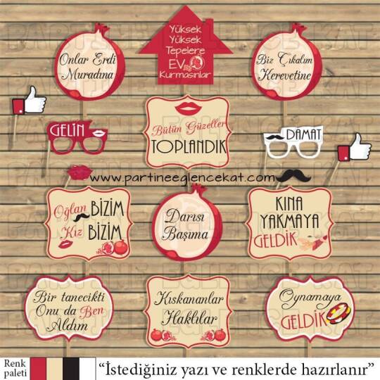 Nar Konsept Kına Gecesi Kişiye Özel Konuşma Balonları Seti
