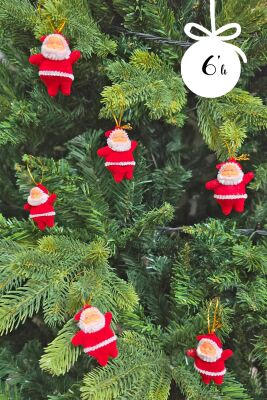 Neol Baba Yılbaşı Ağacı Süsleri 6lı 5 cm Noel Baba Çam Ağacı Süsü Kırmızı 6lı Paket - 1