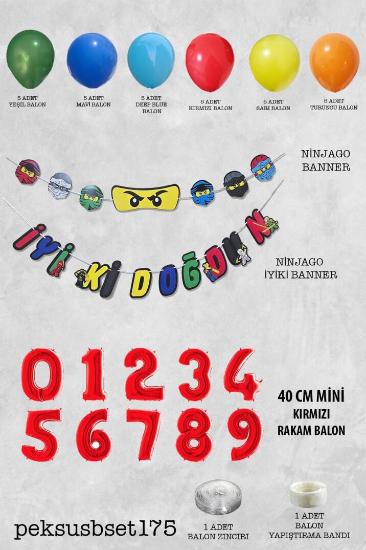 Ninja Konsept Doğum Günü Balon Banner SetiNinja Tema Süsleme Seti - 2