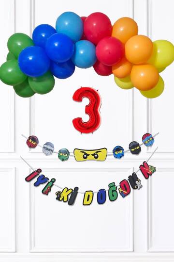 Ninja Konsept Doğum Günü Balon Banner SetiNinja Tema Süsleme Seti - 4