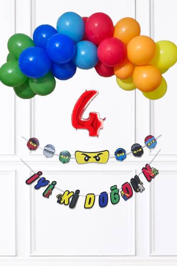 Ninja Konsept Doğum Günü Balon Banner SetiNinja Tema Süsleme Seti - 5