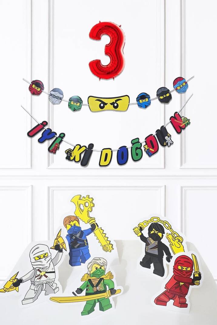 Ninja Konsept Doğum Günü Yaş Balonlu Ninja Tema Süsleme Seti - 4