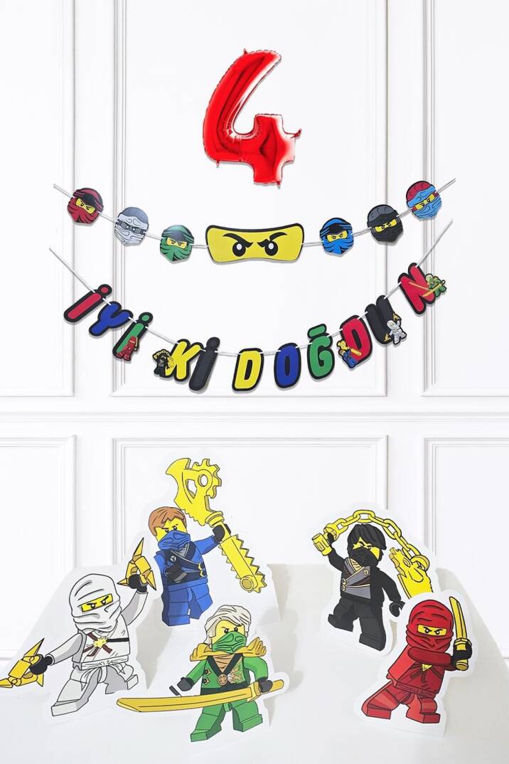Ninja Konsept Doğum Günü Yaş Balonlu Ninja Tema Süsleme Seti - 5