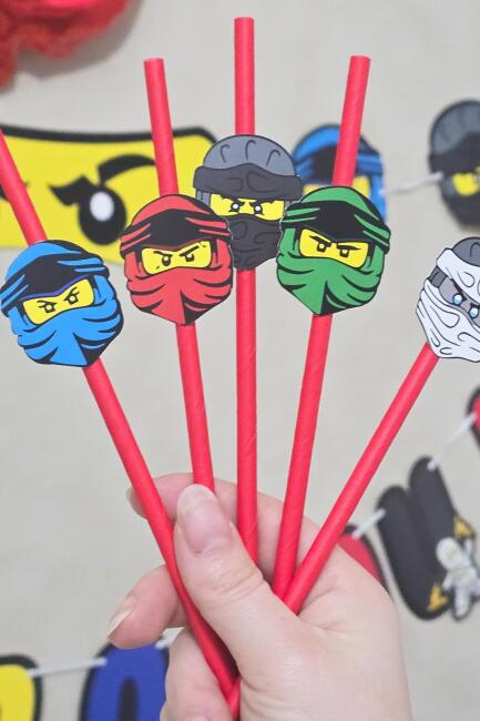 Ninjalar Tema Pipet Süsleri 10lu Ninja Konsept Lüks Pipet Paketi - 3