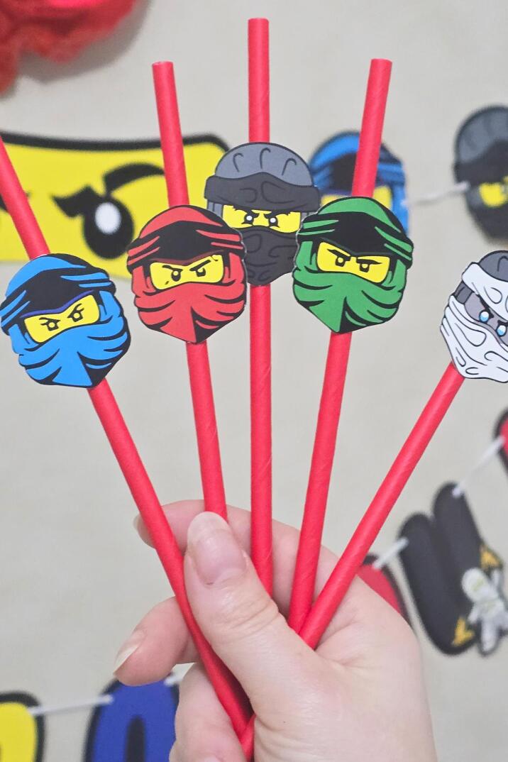 Ninjalar Tema Pipet Süsleri 10lu Ninja Konsept Lüks Pipet Paketi - 3