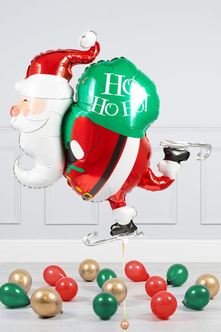 Noel Baba Balonu - Yılbaşı Süsleme Balonları Buz Kayağı Yapan Noel Baba Hediyeli Noel Baba Balonu - 1
