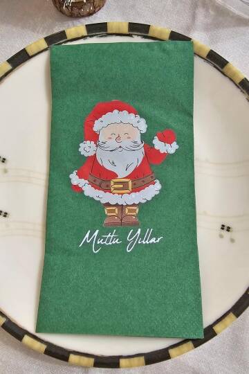 Noel Baba Baskılı Yeşil Yılbaşı Peçetesi - Yeşil Peçete 12li Paket - 1