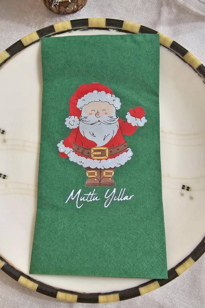 Noel Baba Baskılı Yeşil Yılbaşı Peçetesi - Yeşil Peçete 12li Paket - 1