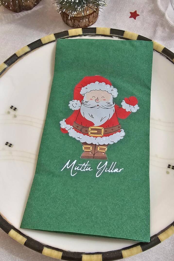 Noel Baba Baskılı Yeşil Yılbaşı Peçetesi - Yeşil Peçete 12li Paket - 2