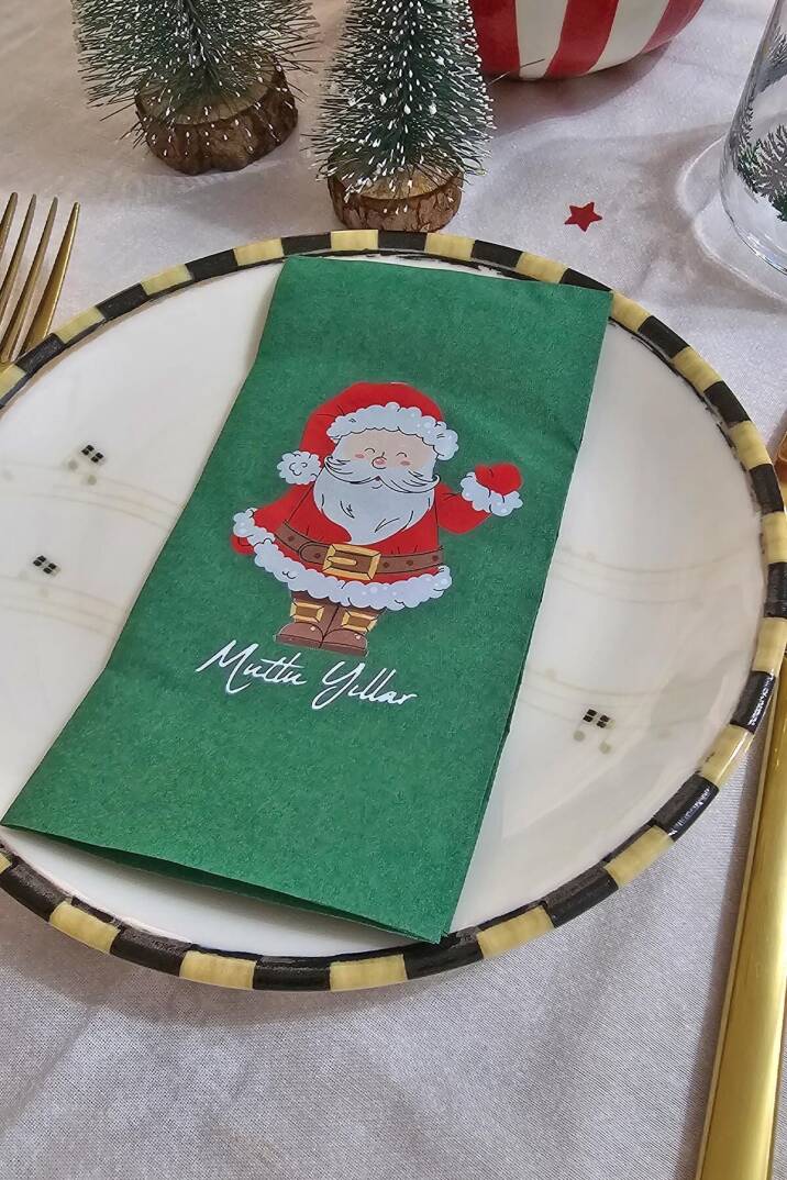 Noel Baba Baskılı Yeşil Yılbaşı Peçetesi - Yeşil Peçete 12li Paket - 4