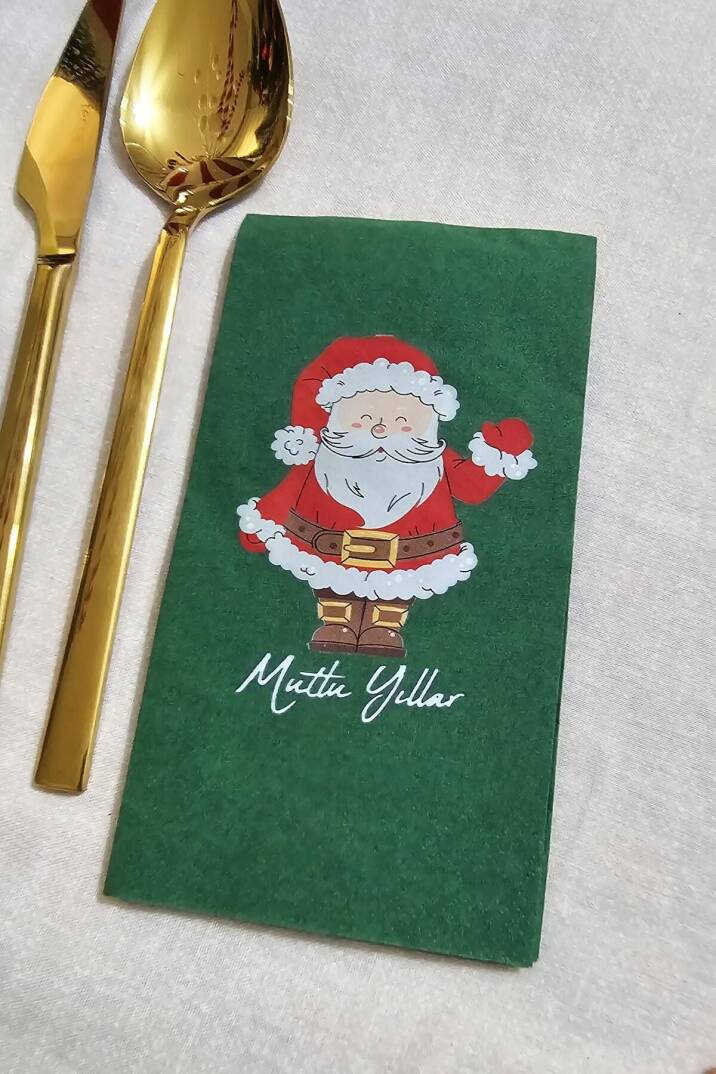 Noel Baba Baskılı Yeşil Yılbaşı Peçetesi - Yeşil Peçete 12li Paket - 5