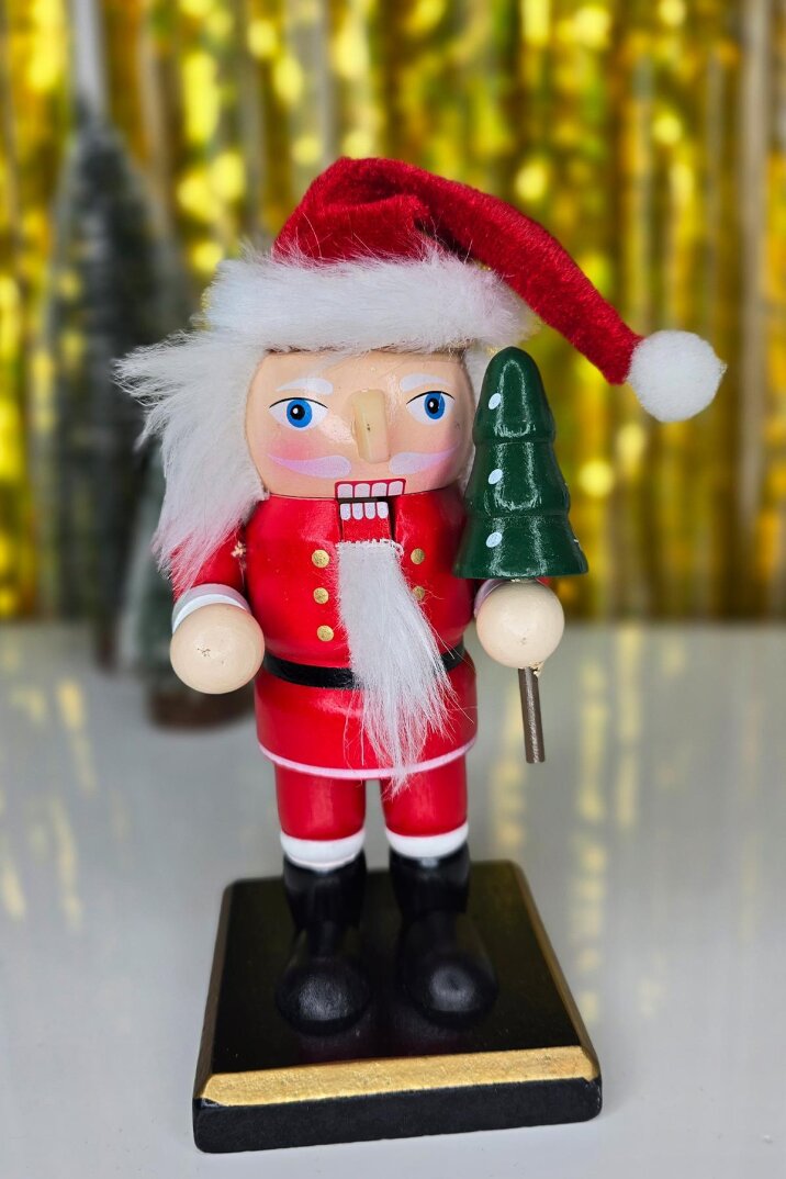 Noel Baba Fındıkkıran Masa Üstü Süs Obje Şapkalı Noel Baba Yılbaşı Masa Süsü 16cm - 5