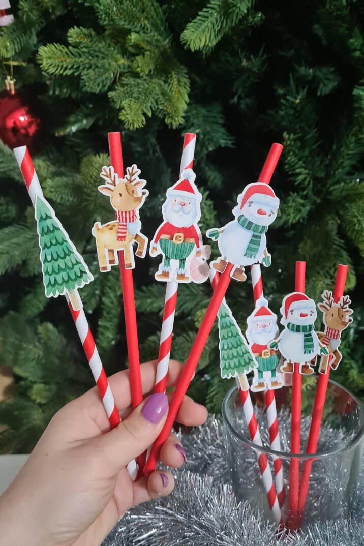 Noel Baba Kardan Adam Süslü Yılbaşı Pipetleri 10lu Paket - 1