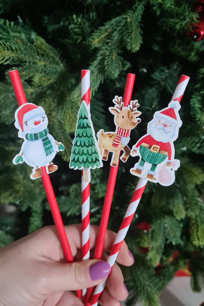 Noel Baba Kardan Adam Süslü Yılbaşı Pipetleri 10lu Paket - 3