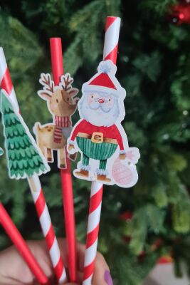 Noel Baba Kardan Adam Süslü Yılbaşı Pipetleri 10lu Paket - 4