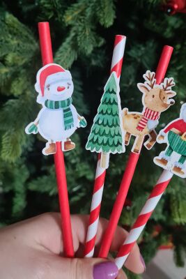 Noel Baba Kardan Adam Süslü Yılbaşı Pipetleri 10lu Paket - 5