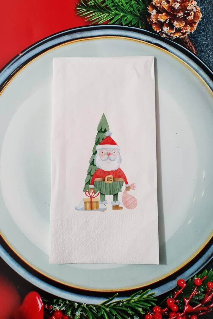 Noel Baba - Santa Desenli Yılbaşı - Yeni Yıl Sunum Peçetesi - 1