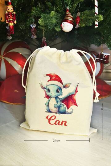 Noel Baba Şapkalı Dragon İsme Özel Yılbaşı Hediye Kesesi - 3