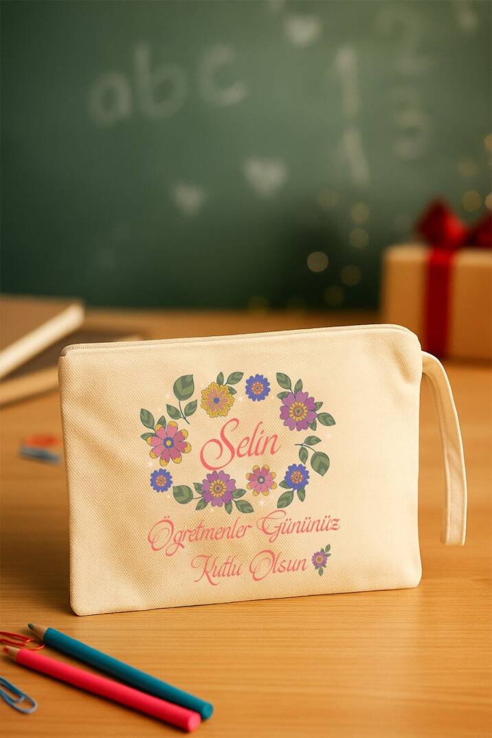Öğretmen İsmine Özel Baskılı Clutch Çanta Öğretmenler Günü Hediyesi Çanta - 1
