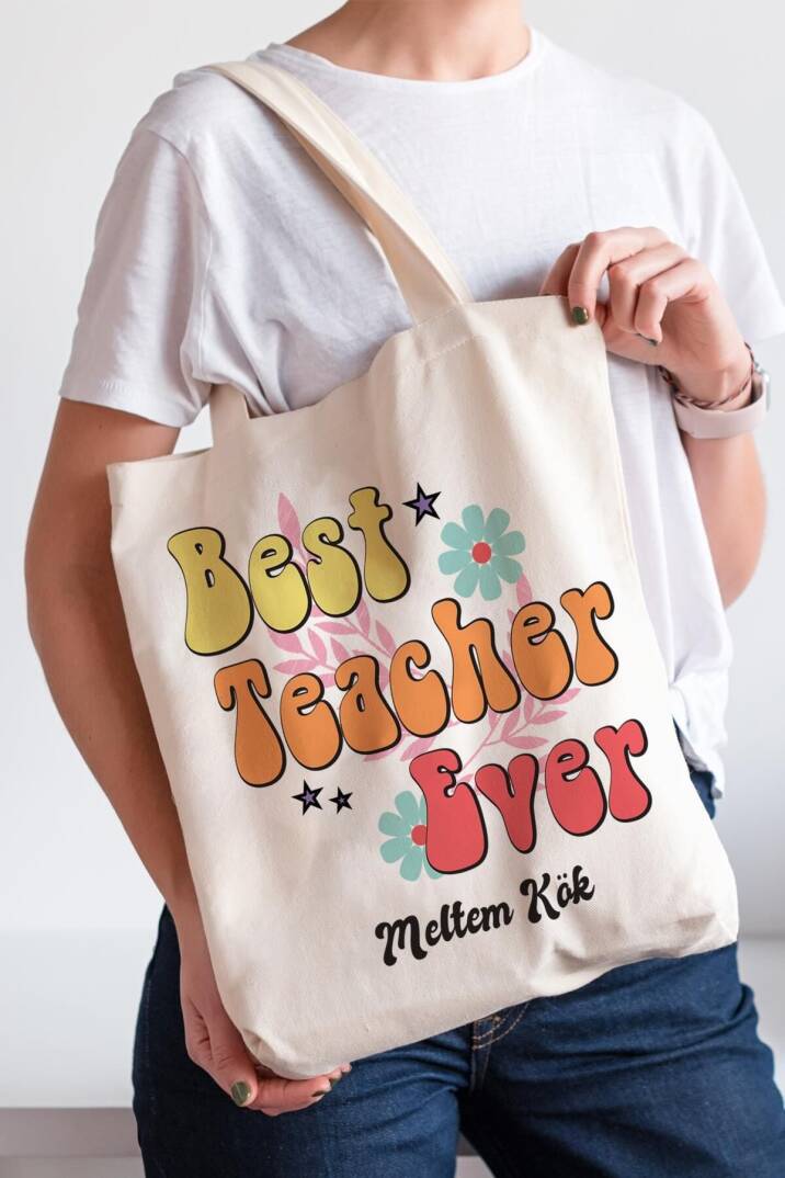 Öğretmene Hediye İsim Baskılı Bez Çanta Hediyelik Best Teacher Ever - 1