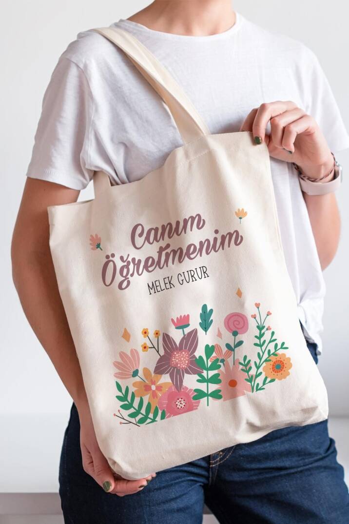 Öğretmene Hediye İsim Baskılı Bez Çanta Hediyelik Canım Öğretmenim - 1