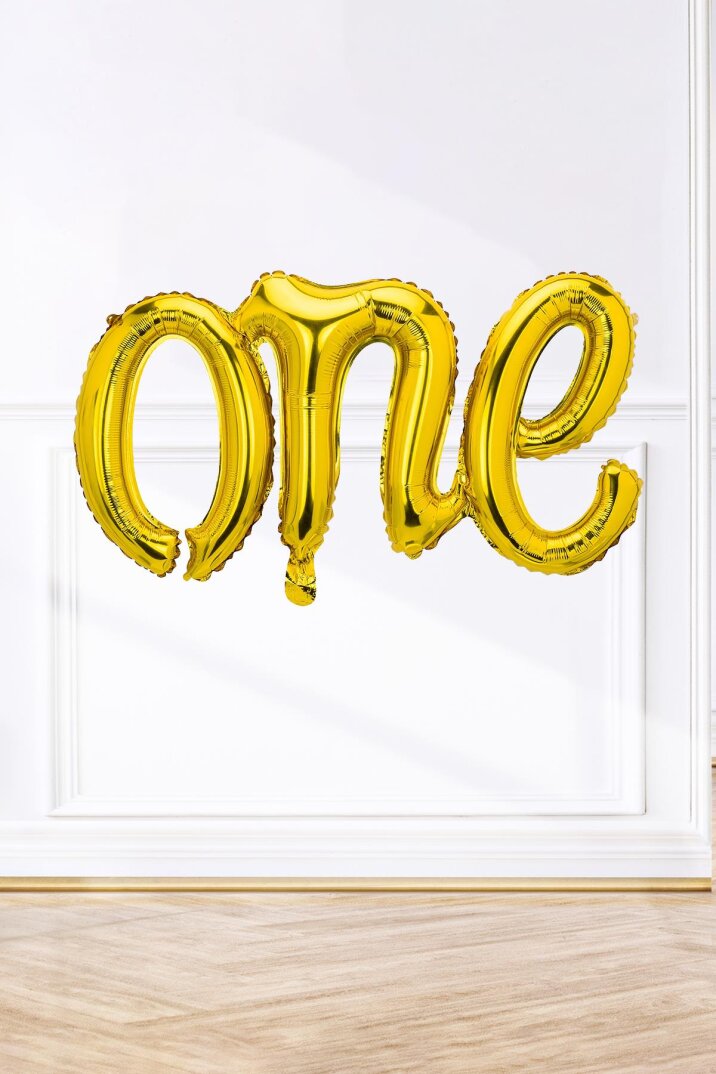 One Folyo Balon GOLD İtalik Birleşik 1 Yaş Balonu 110cm - 1
