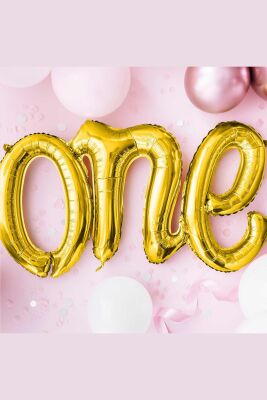 One Folyo Balon GOLD İtalik Birleşik 1 Yaş Balonu 110cm - 2