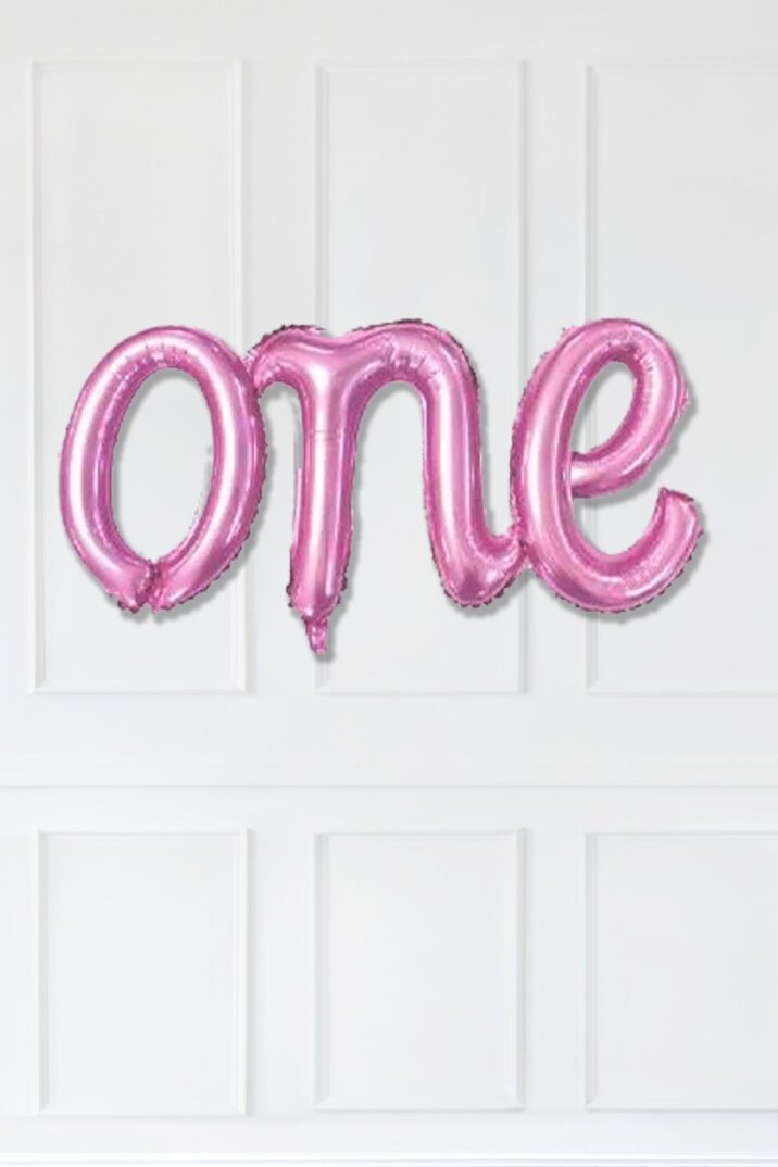 One Folyo Balon PEMBE İtalik Birleşik 1 Yaş Balonu 110cm - 1