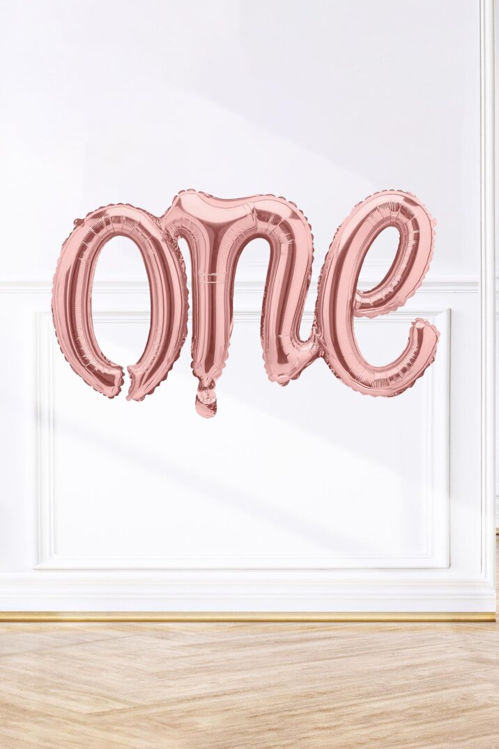 One Folyo Balon ROSE Gold İtalik Birleşik 1 Yaş Balonu 110cm - 1