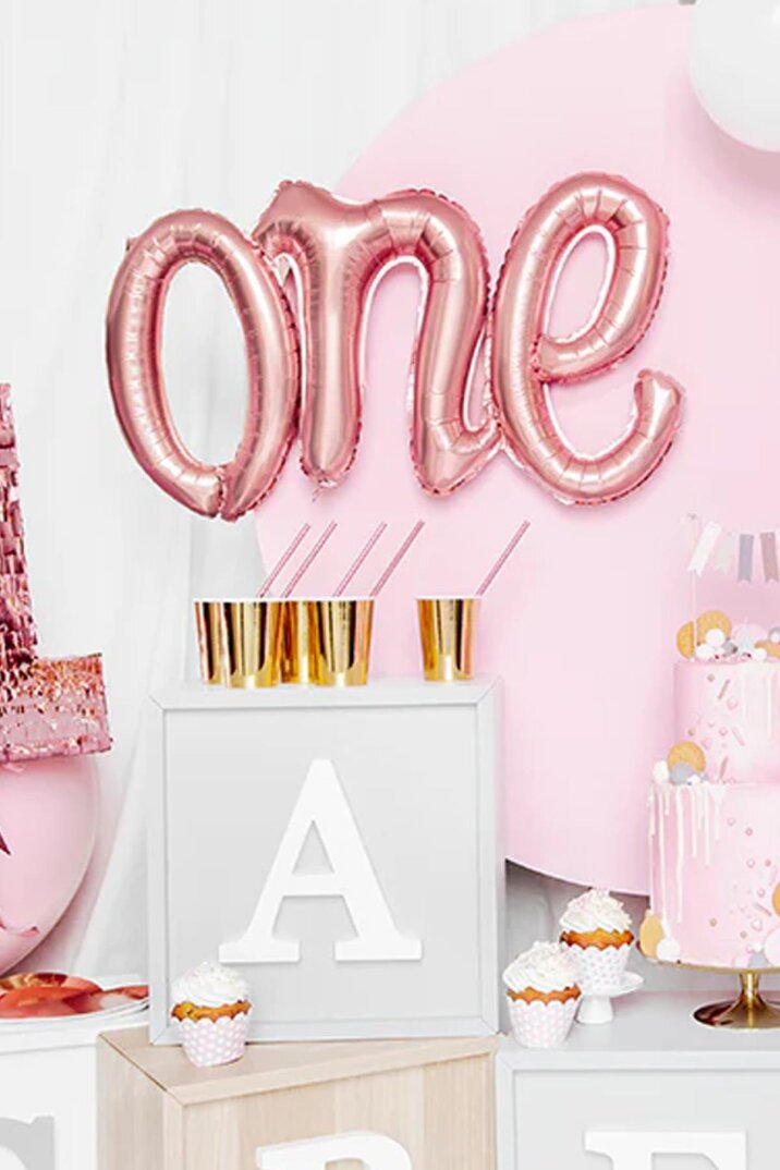 One Folyo Balon ROSE Gold İtalik Birleşik 1 Yaş Balonu 110cm - 2