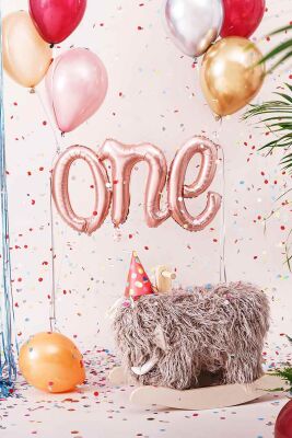 One Folyo Balon ROSE Gold İtalik Birleşik 1 Yaş Balonu 110cm - 3