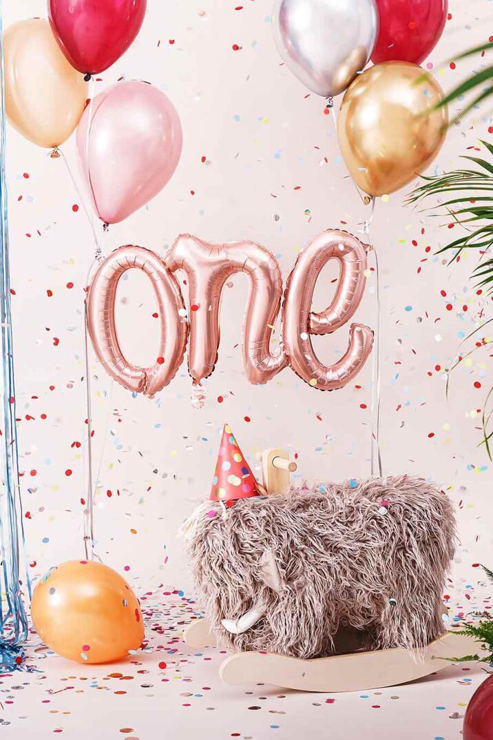 One Folyo Balon ROSE Gold İtalik Birleşik 1 Yaş Balonu 110cm - 3